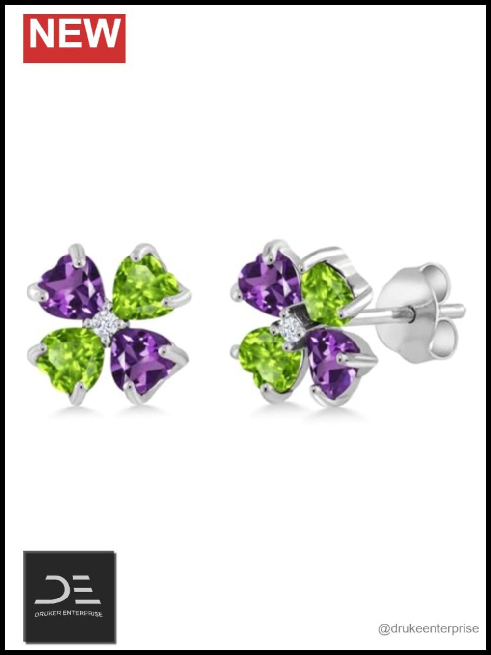 2.23 Ct Amethyst & Peridot Drop Earrings in 925 Sterling Silver